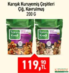 TARIM KREDİ KARIŞIK KURUYEMİŞ ÇEŞİTLERİ ÇİĞ/KAVRULMUŞ 200 G fiyat ve kampanya bilgisi